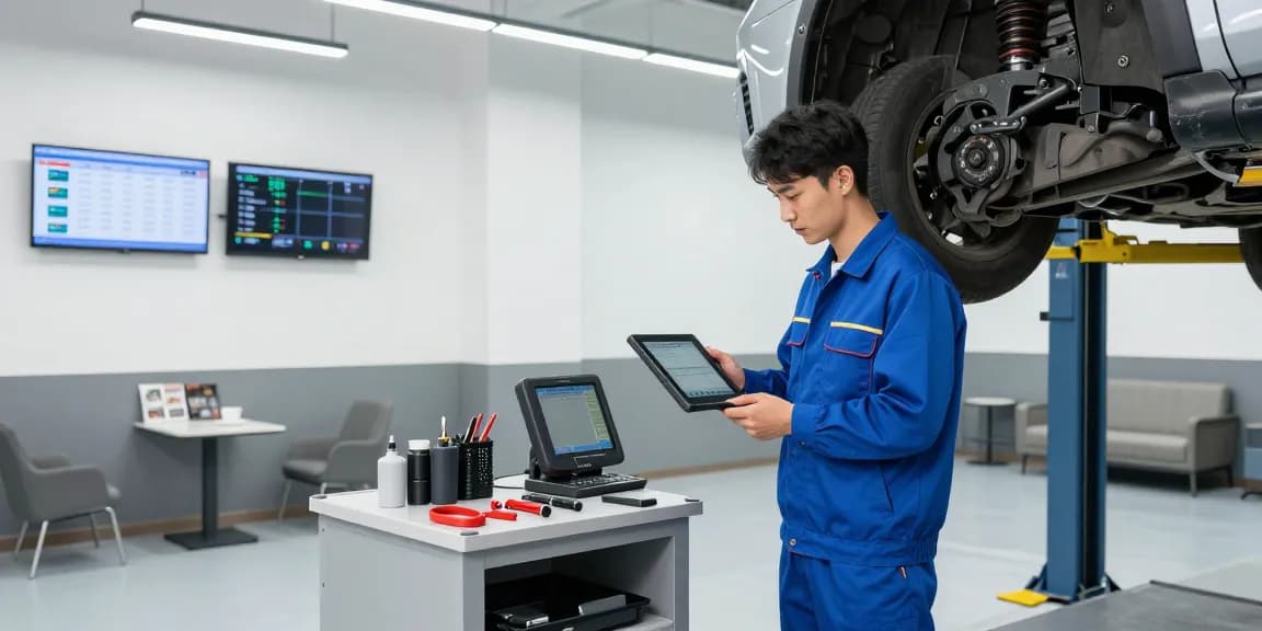 Expert car repair shop near me with a mechanic inspecting a vehicle, showcasing professional automotive services.