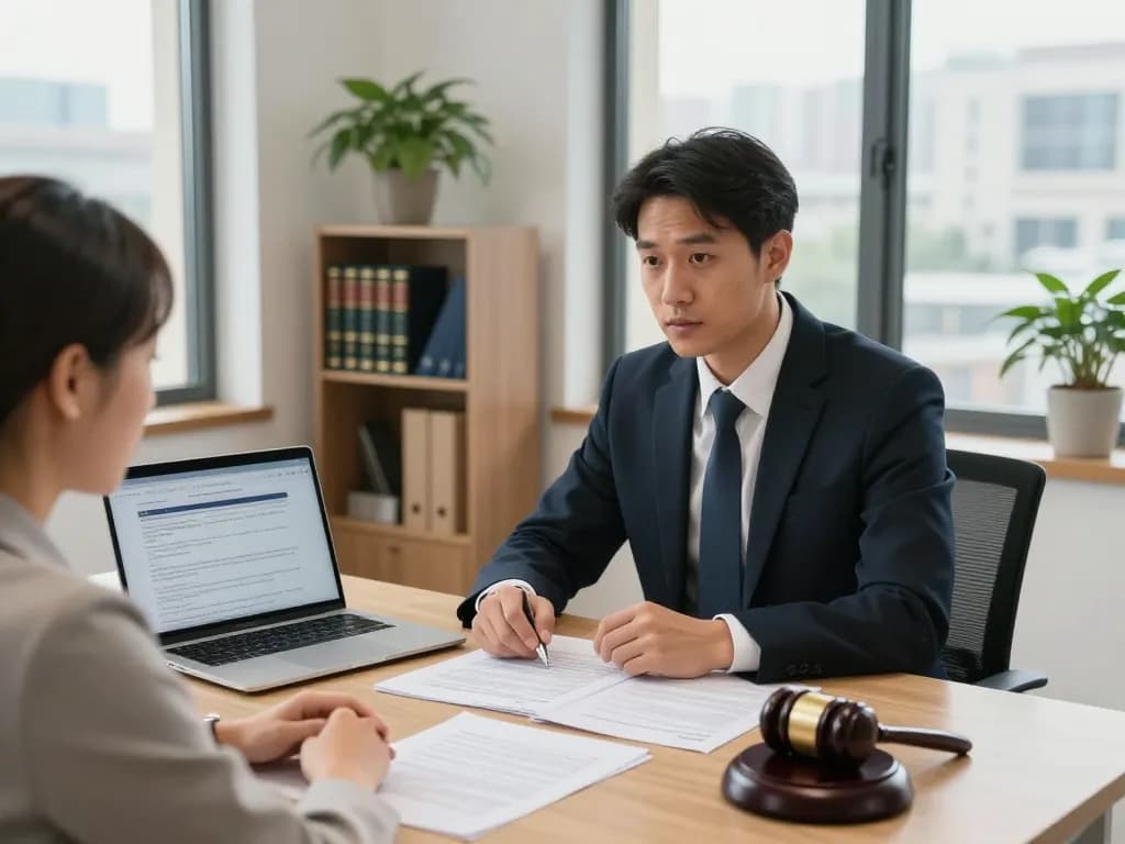 Alexandria Personal Injury Lawyer discussing case details with a client in a modern office setting.