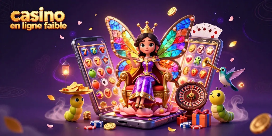 Jouez à des jeux captivants sur un casino en ligne fiable avec des éléments de machines à sous scintillants et une reine des papillons magique.