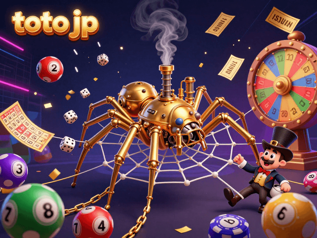 Experience thrilling games with toto jp, where the unique golden spider captures luck in a lively casino scene.