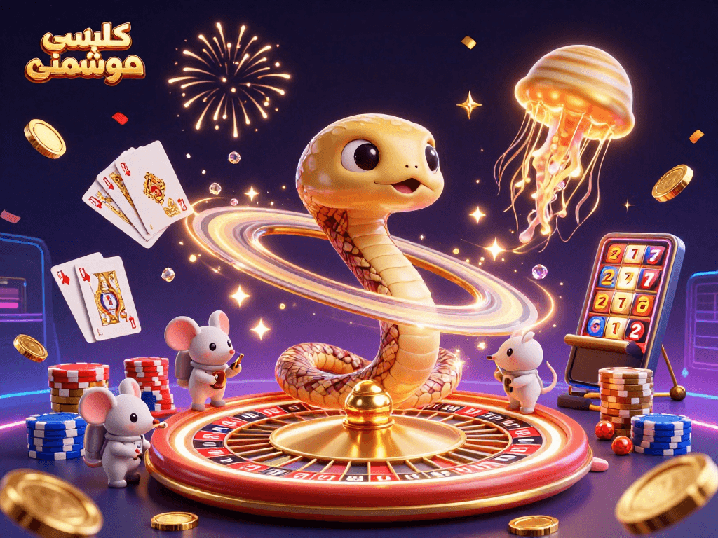 Engaging scene depicting کلید لمسی هوشمند in a casino atmosphere with a cosmic roulette wheel and playful cosmic characters.
