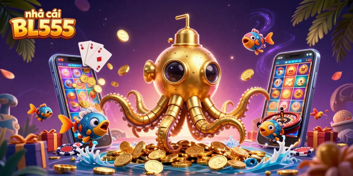 Experience the thrill of gaming at nhà cái BL555 with vibrant slot games and golden coins.