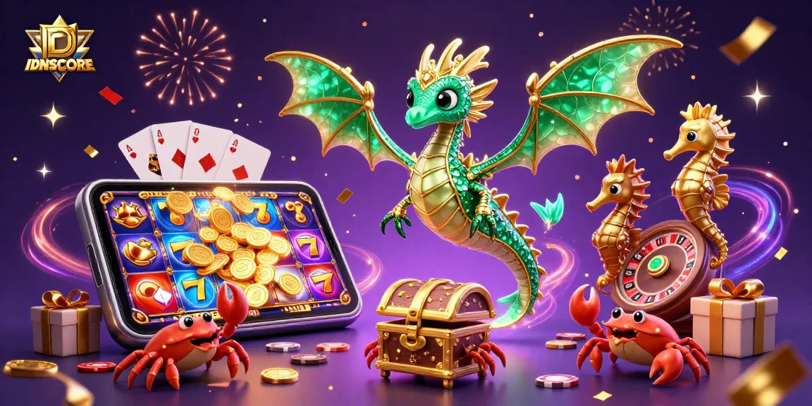 IDNSCORE enhances the gaming experience with an emerald sea dragon and exciting slot games.
