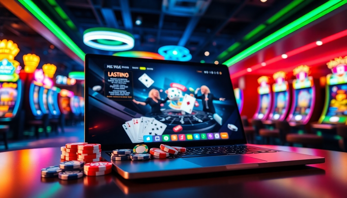 Explore the dynamic environment of Online casino UK with vibrant gaming elements and digital interaction.