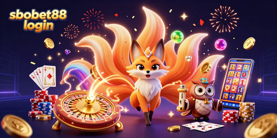 Engage with sbobet88 login and spin reels with the vibrant nine-tailed fox and wise owl in a magical scene.