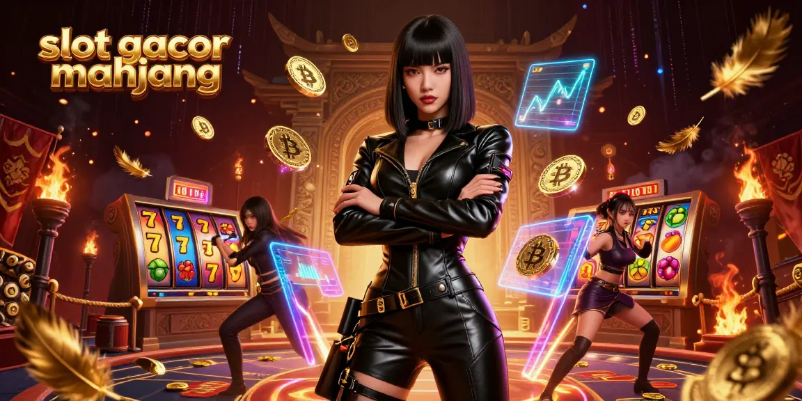 Spin to win with slot gacor mahjong, featuring vibrant casino elements and an empowered character.