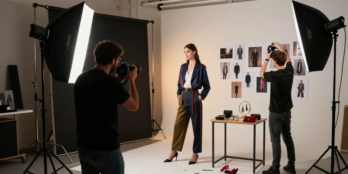 Servizio di studio fotografico Milano con fotografo e modella in un ambiente creativo.