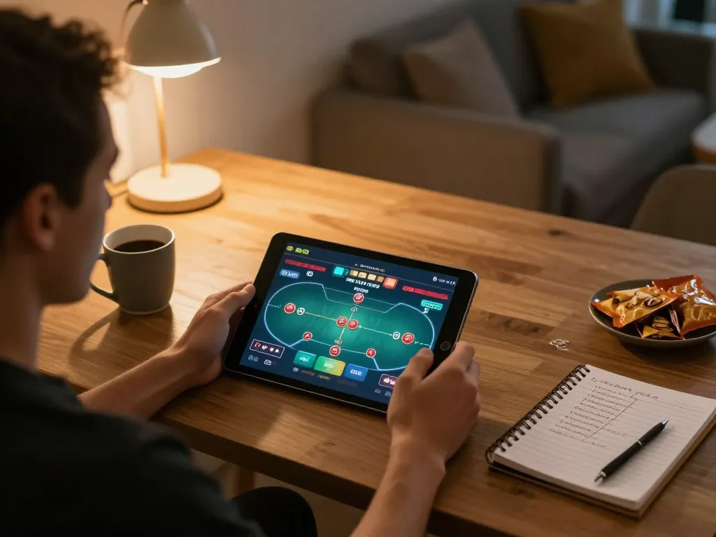Engage in online gaming strategies with o8 at home, showcasing comfortable setup and responsible gambling.
