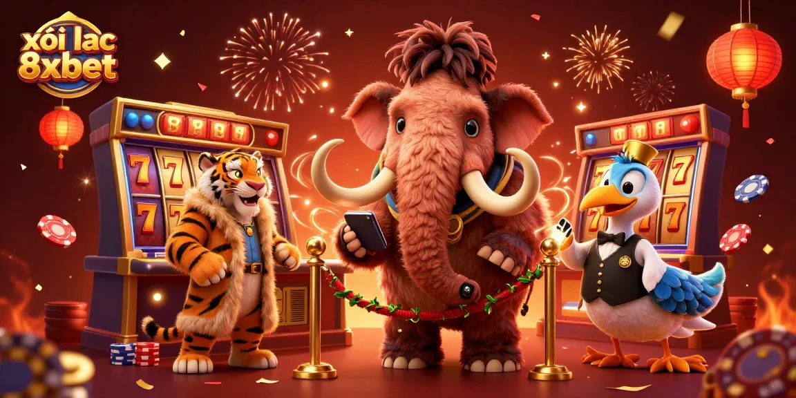 Experience the excitement of xôi lạc 8xbet with thrilling casino characters, showcasing vibrant gaming elements and festive energy.
