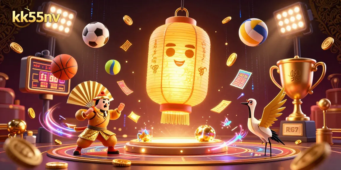 Engage withkk55nv's exhilarating casino atmosphere featuring a golden lantern spirit and dynamic sports elements.