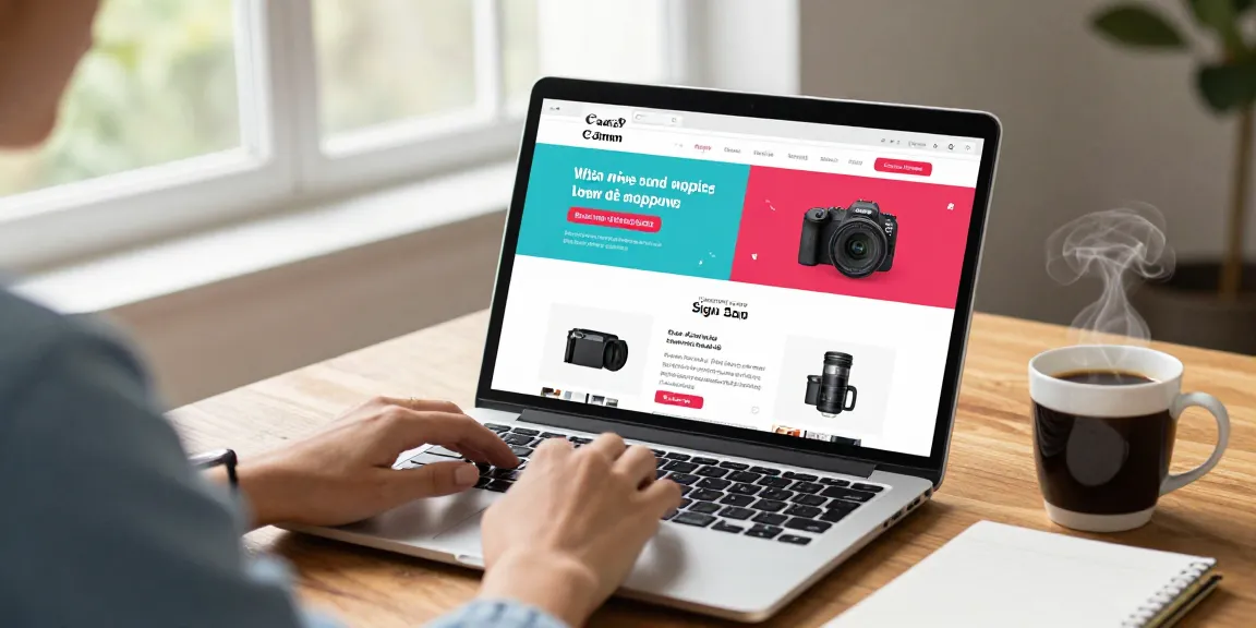 rokok88 daftar user-friendly shopping interface on laptop with promotional banners and engaging atmosphere