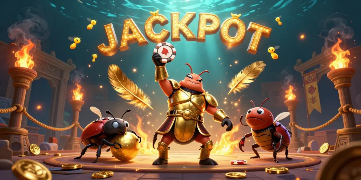 Engage in soikeo strategy with a heroic beetle lifting a poker chip amidst a dynamic casino scene.