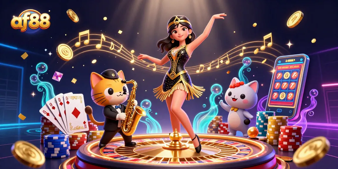 Win big rewards with af88's vibrant casino scene featuring rich gaming elements and lively characters.