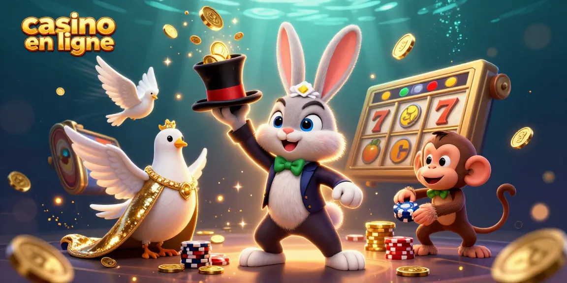 Profitez des jeux de casino en ligne avec un magicien, une colombe et un singe, sous une pluie de pièces d'or.