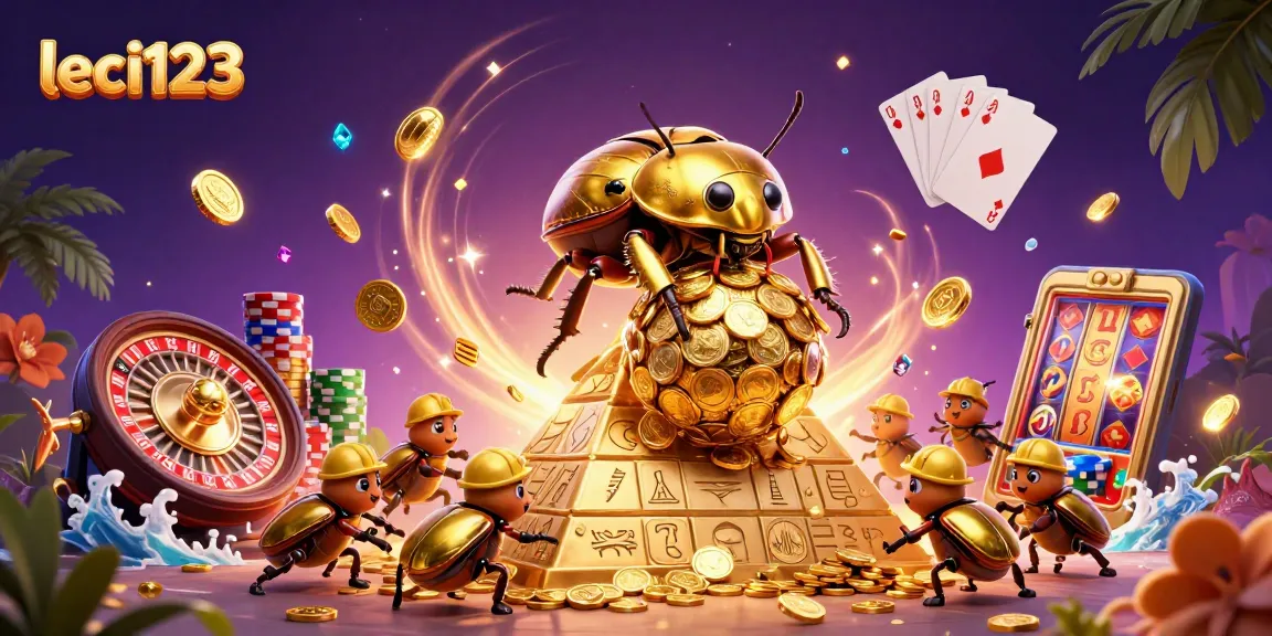 Permainan slot di leci123 dengan skema warna menarik dan simbol kasino yang menggairahkan.