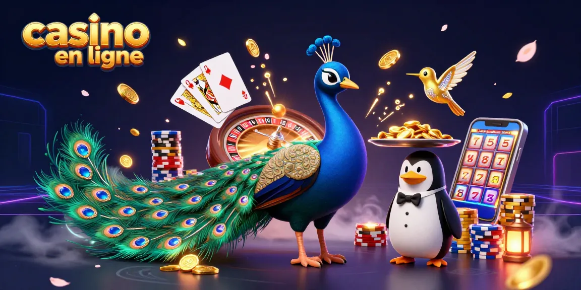 Profitez des jeux au casino en ligne avec cette illustration dynamique de personnages colorés et d'éléments de jeu.