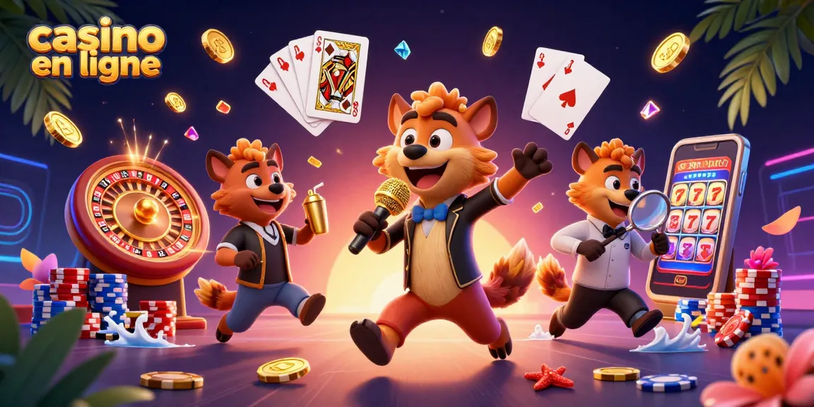 Vivez l'action d'un casino en ligne avec des hyènes comédiennes, des jetons colorés et des machines à sous.
