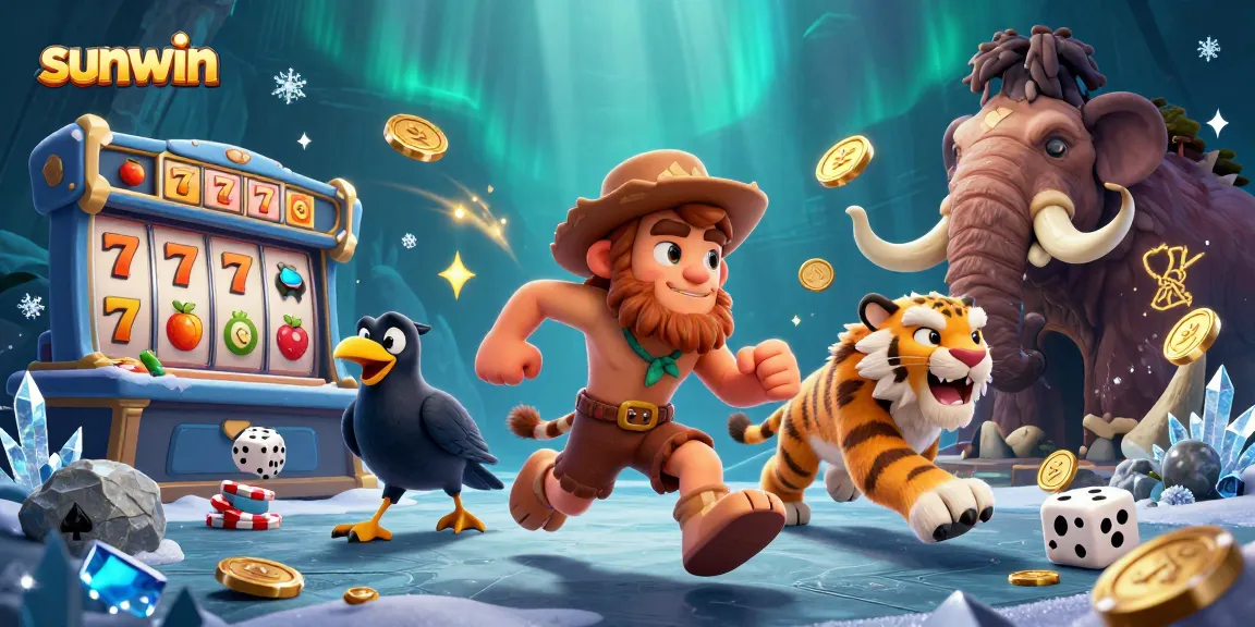 Experience thrilling slots action with sunwin in a dynamic prehistoric casino scene.