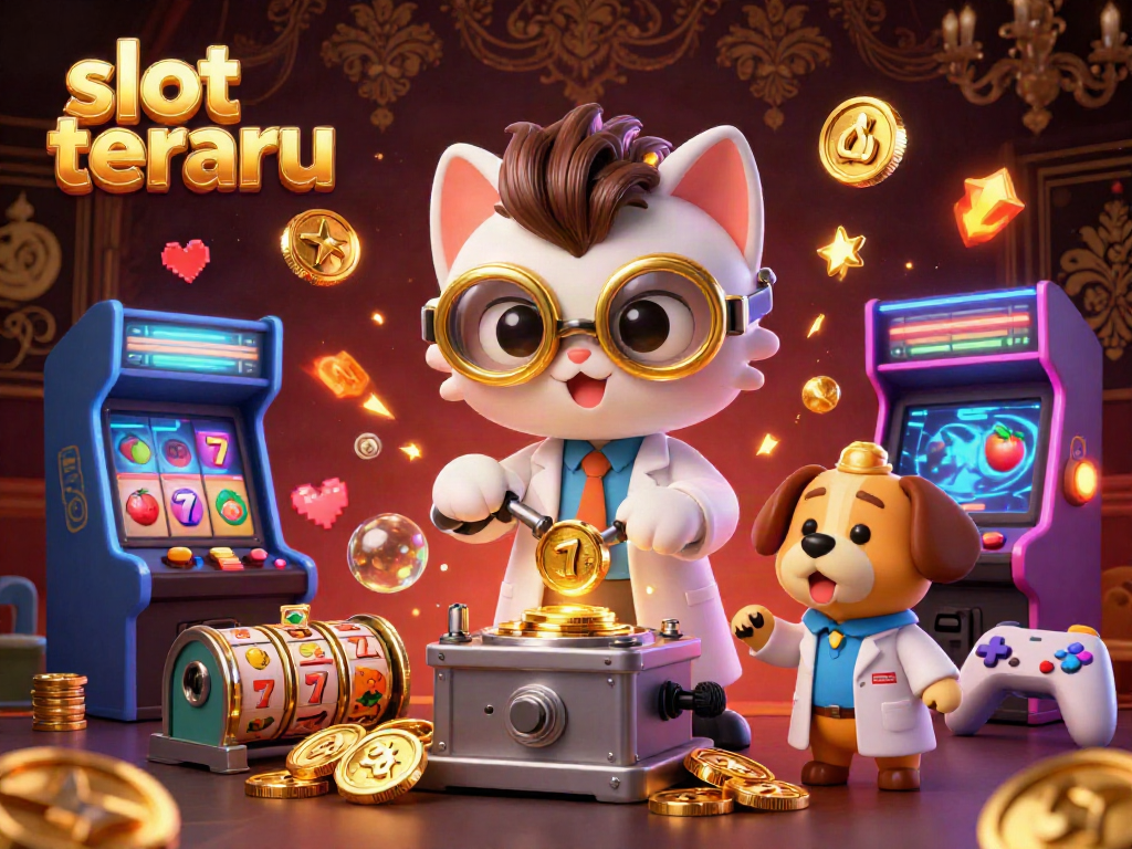 Play slot terbaru with a whimsical mad scientist cat and a dog, creating excitement in 3D casino art.