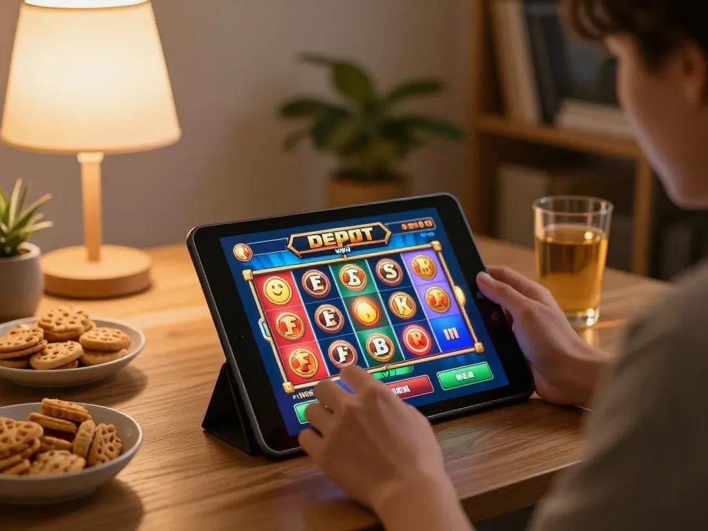 Experience exciting gameplay while playing slot depo 1k on a tablet during a cozy evening at home.