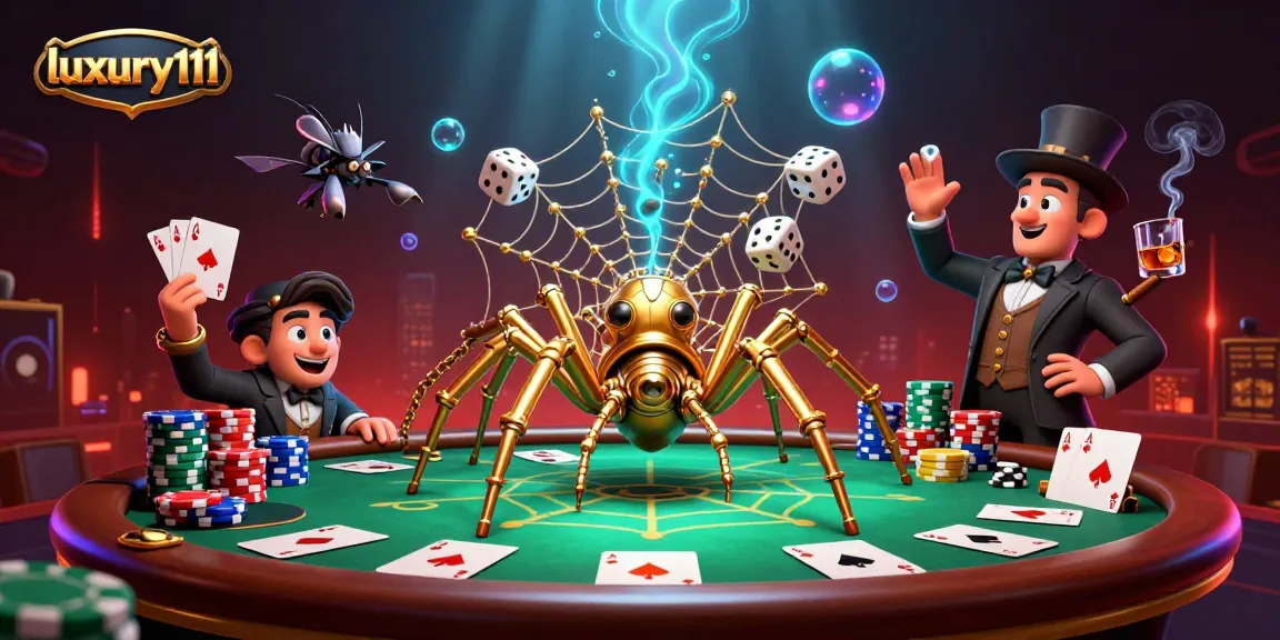 Engage in vibrant gameplay at luxury111 with golden spider and poker elements weaving a captivating scene.
