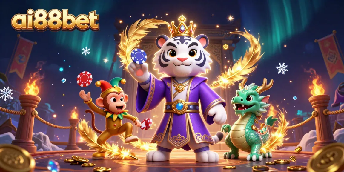 Experience the vibrant gameplay of ai88bet with colorful characters and dynamic casino elements in a lively 3D illustration.