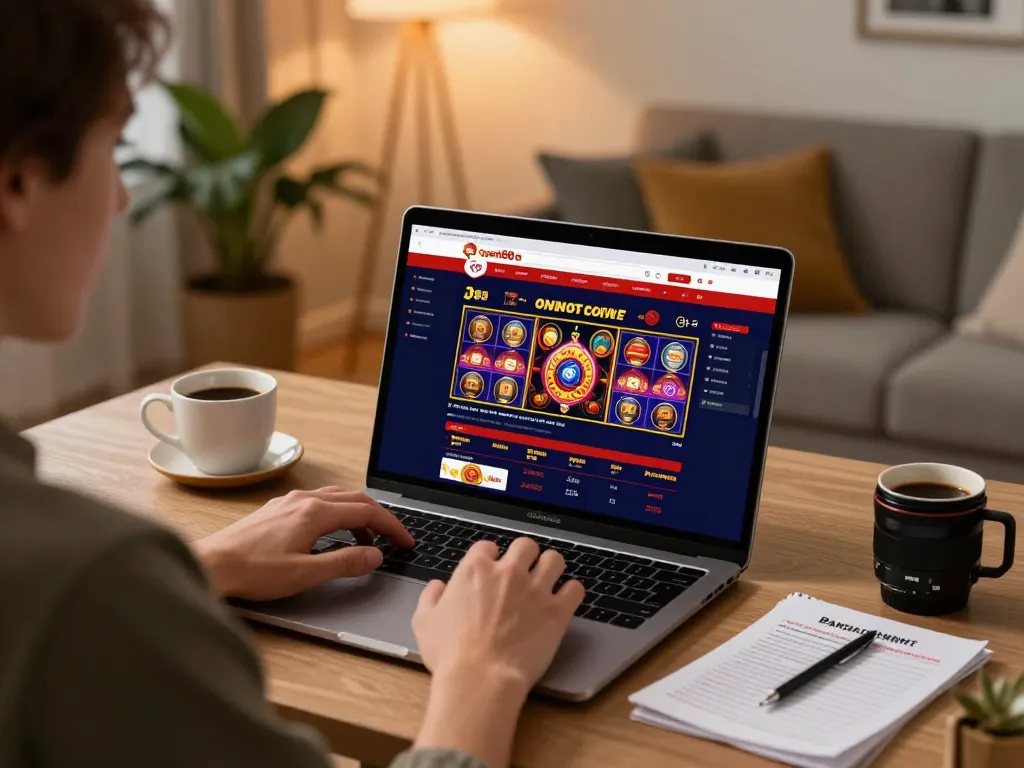 Player engaging with open88 com online casino interface at home, showcasing strategic gameplay.