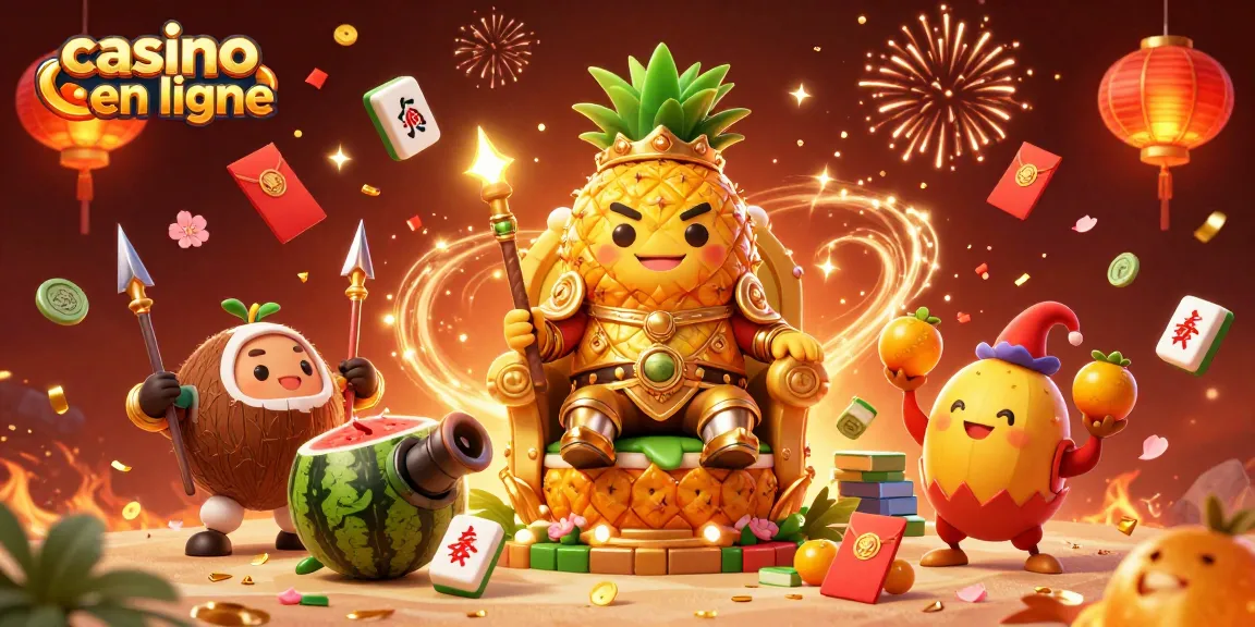 Plongez dans l'univers du casino en ligne avec ce roi ananas jouant dans un cadre festif et coloré.