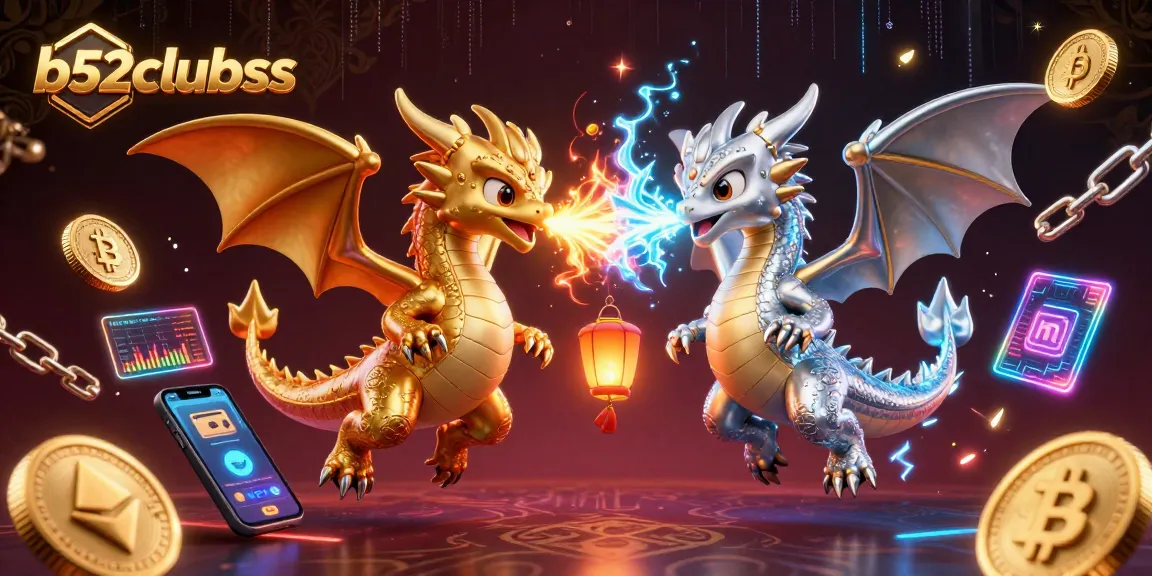 Engage with b52clubss dragons in an epic casino battle with glowing crypto coins.