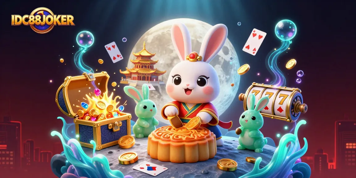 Spin the reels and win with IDC88JOKER's vibrant casino-themed 3D illustration featuring lunar folklore.