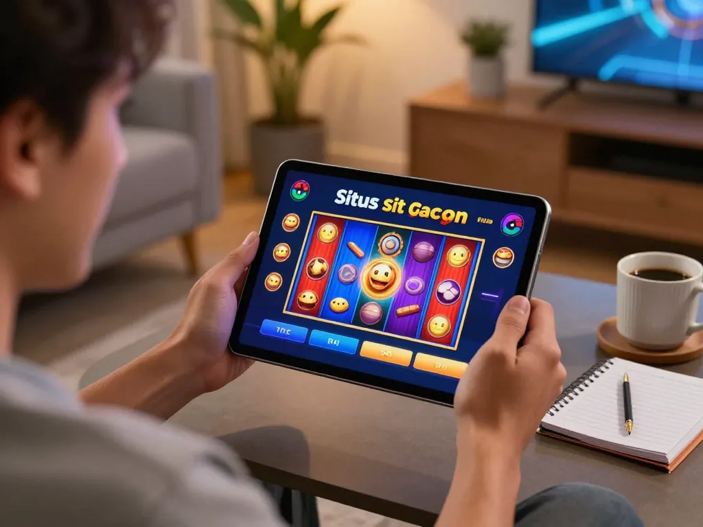Engaging in situs slot gacor gameplay on a tablet in a cozy home environment