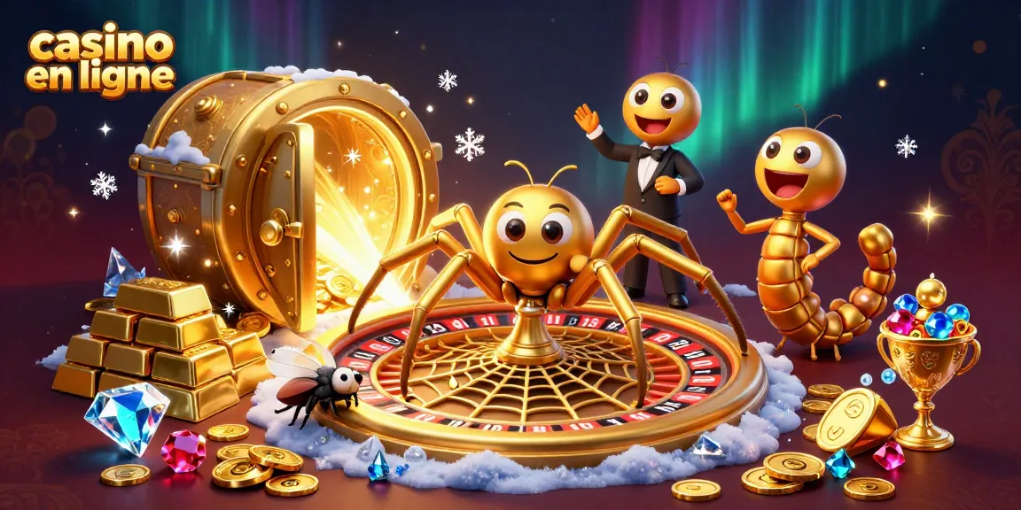 Faites l'expérience de la magie du casino en ligne avec cette scène dynamique de jeu, mettant en vedette une araignée dorée et des éléments de roulette.