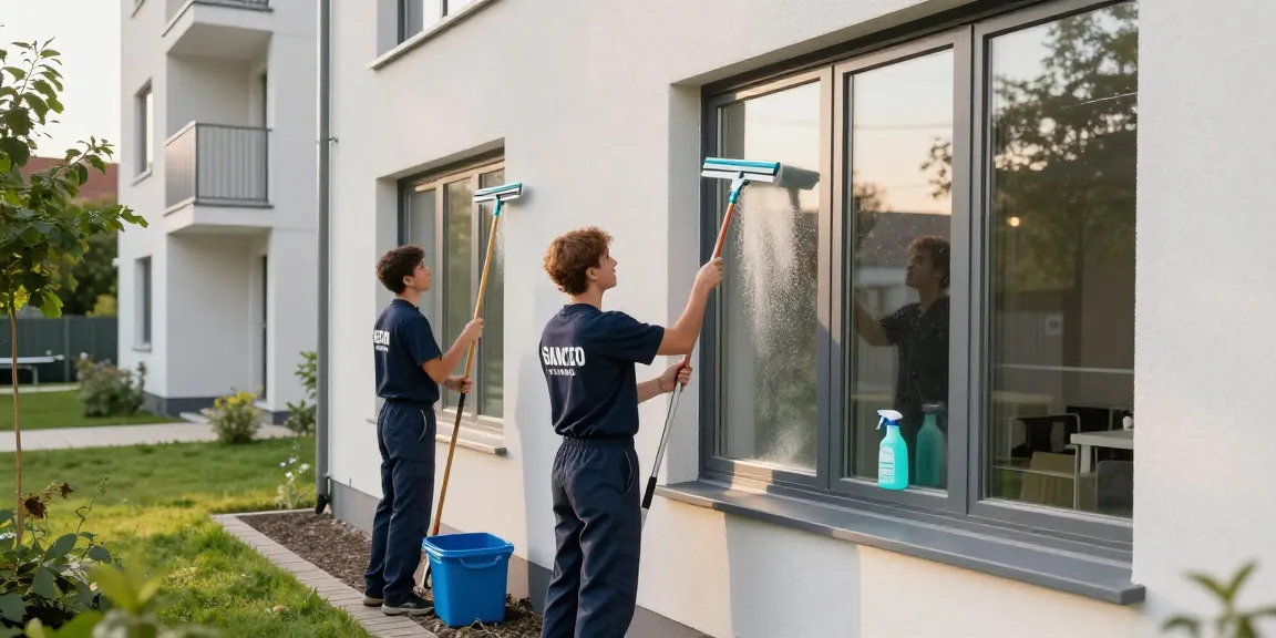Reinigungsfirma in Dortmund reinigt Fenster mit hochwertigen Reinigungsmitteln.