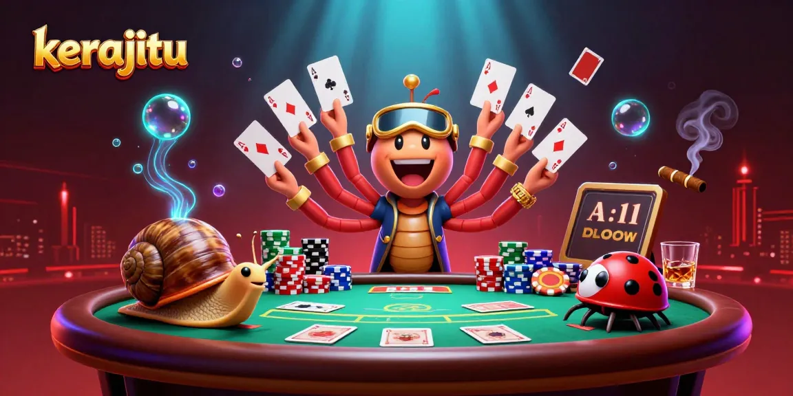 Engage in thrilling poker games with kerajitu's vibrant 3D cartoon casino scene featuring unique characters.