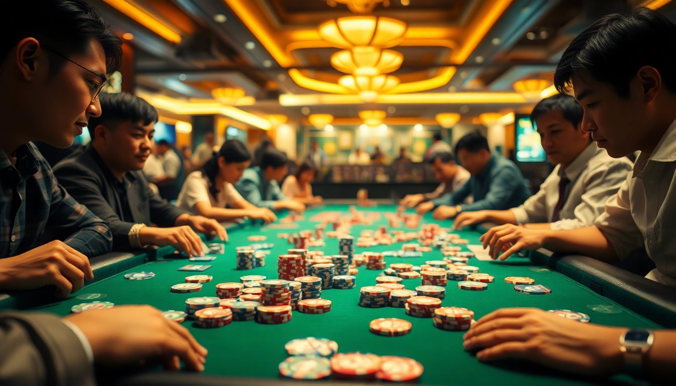 Bermain HK Pools di https://thebjh.com/ dengan meja taruhan yang berwarna-warni dan pemain antusias.