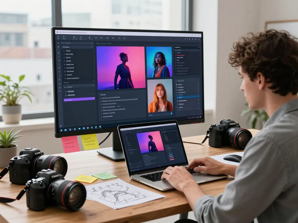 User engaging with an image to prompt ai tool, generating AI prompts from images in a modern workspace.