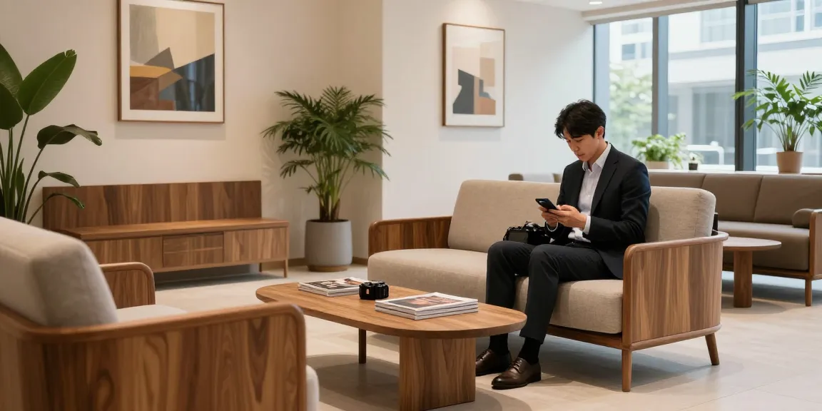 강남 멀리건의 우아한 대기 공간, 편안한 분위기에서 손님이 휴식을 취하고 있습니다.
