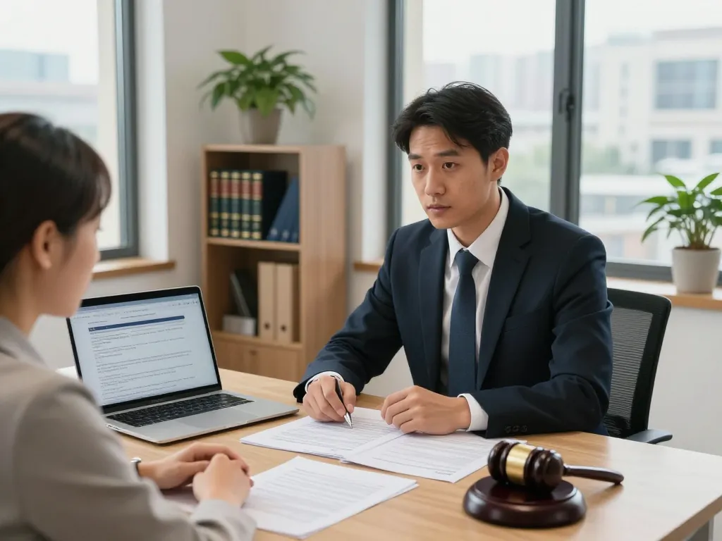 Alexandria Personal Injury Lawyer discussing case details with a client in a modern office setting.