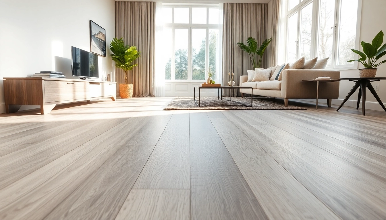 Showcasing a modern lvp floor design with Moonlight Grey vinyl flooring in a stylish living room.