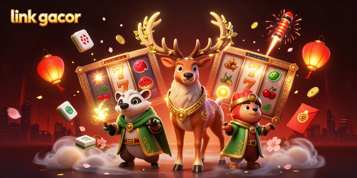 Players exploring link gacor slot reels with vibrant casino elements and charming characters in the scene.