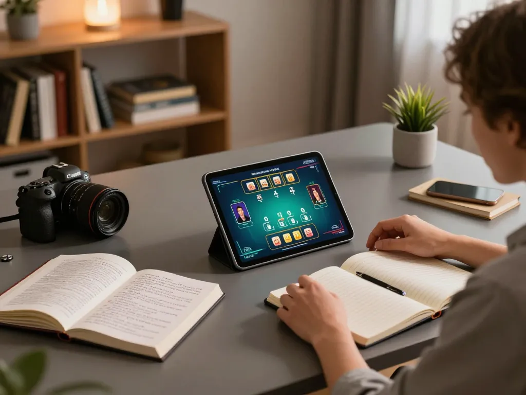 Engaged player strategizing in dn88 online poker game on tablet, capturing dynamic gaming atmosphere.