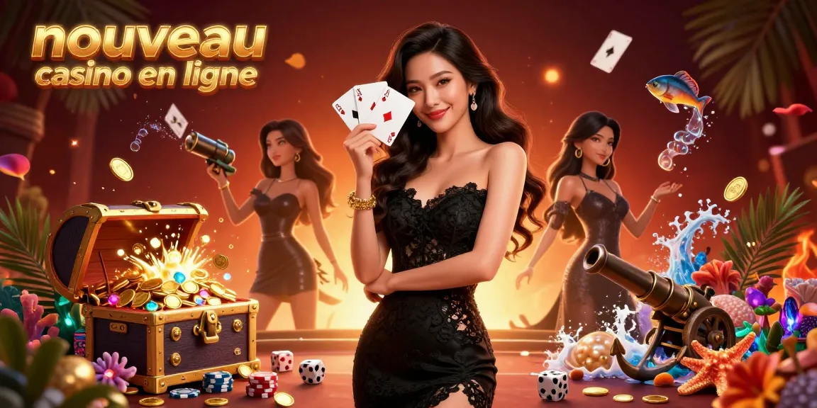 Engagez-vous dans le nouveau casino en ligne avec un gameplay palpitant mettant en vedette une élégante femme asiatique tenant des cartes à jouer as au milieu d'une scène de casino vibrante.
