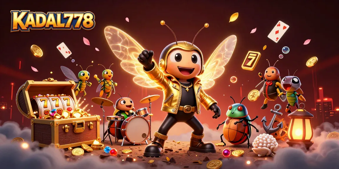KADAL778 showcases a vibrant casino illustration with a dynamic rock star theme and golden treasures.