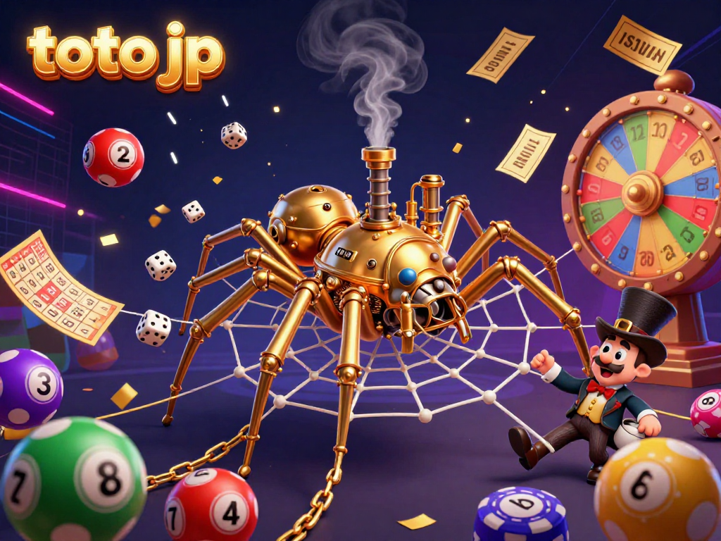 Experience thrilling games with toto jp, where the unique golden spider captures luck in a lively casino scene.