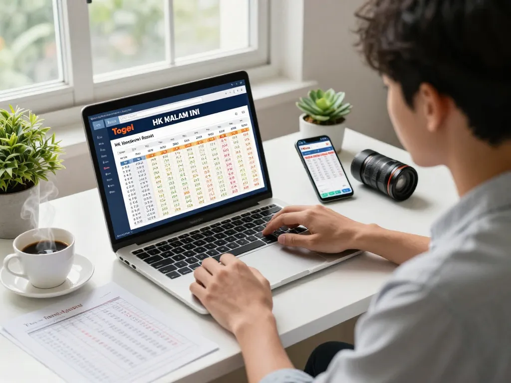 HK Malam Ini player betting online at modern home office with laptop results.