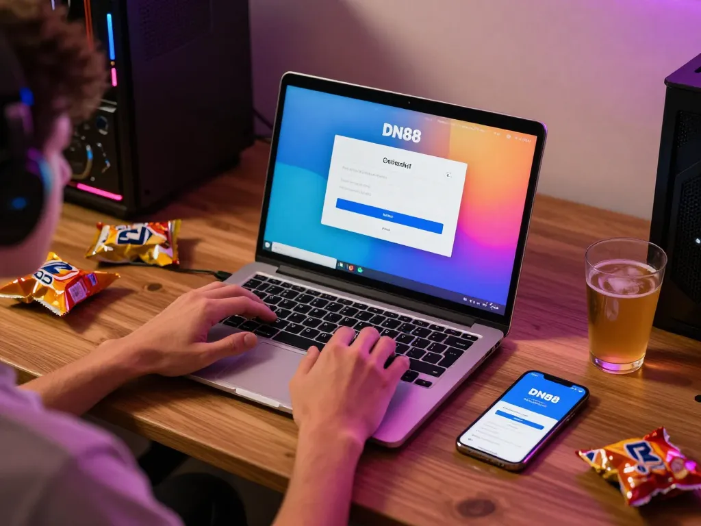 Engaging player using DN88 đăng nhập on a laptop with game interface displayed.