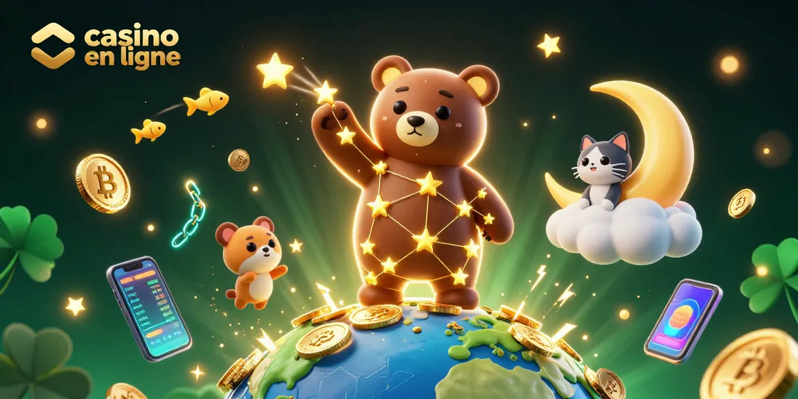 Profitez des jeux de casino en ligne avec des personnages colorés et des éléments de crypto-monnaie.