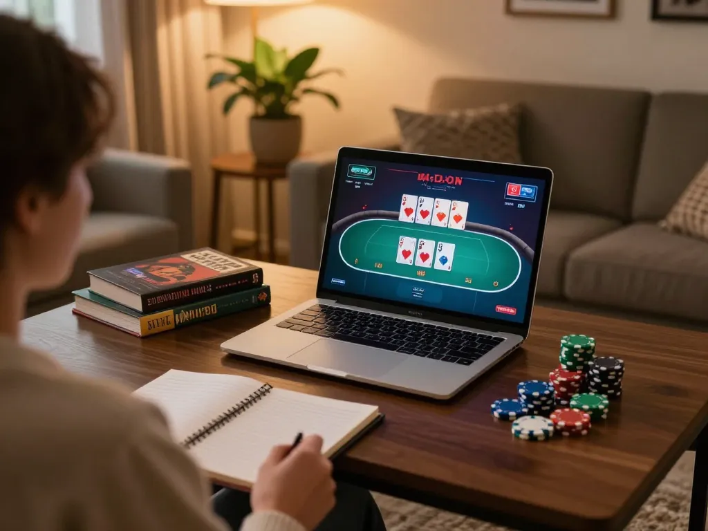 Log in to rokok88 while playing poker in a cozy home gaming setup