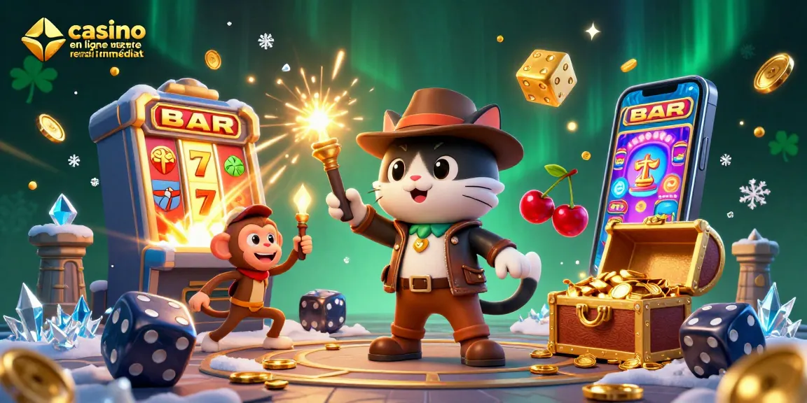 Vibrez avec le casino en ligne retrait immédiat grâce à cette illustration dynamique de jeux d'argent.