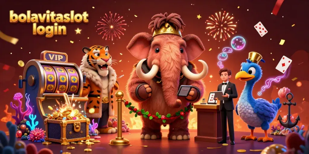 Win big with bolavitaslot login at the vibrant casino featuring cartoon characters and slot machines.